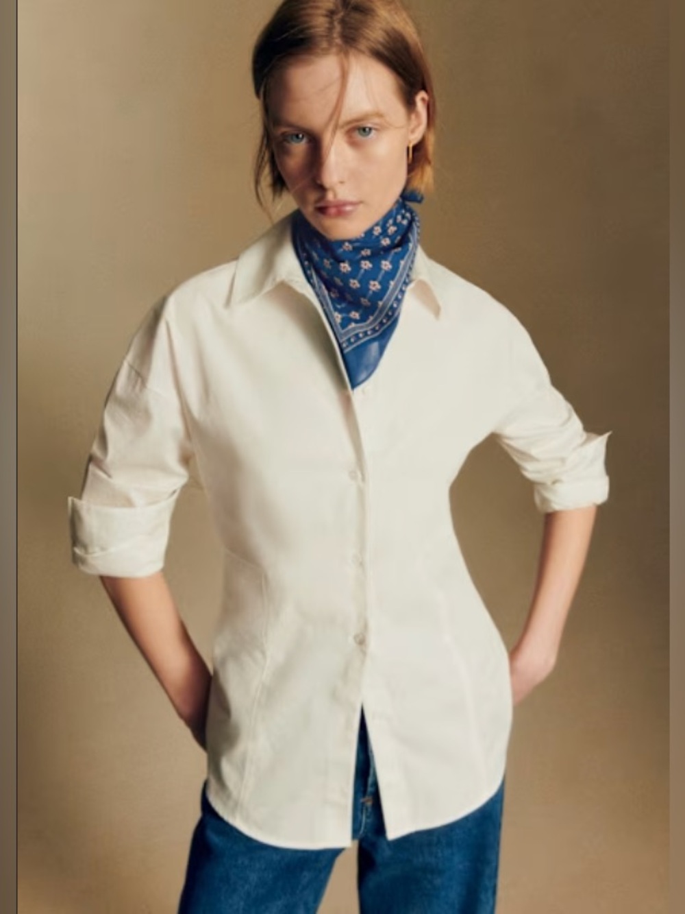 Sezane Aria Button-Up Shirt in Ecru Size Small